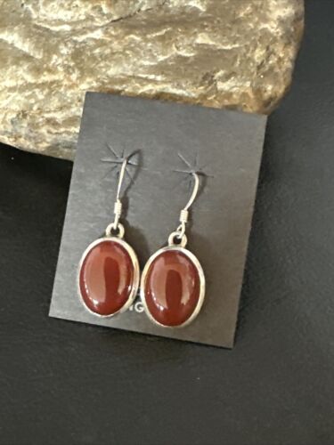 Navajo Burgundy Carnelian Dangle Earrings | Sterling Silver | Authentic Native American Handmade | 14927