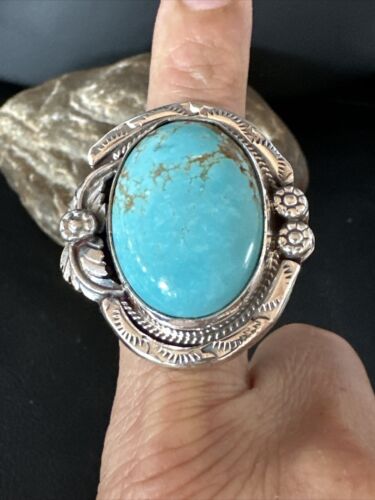 Native American Navajo Blue Turquoise #8 Ring | Sterling Silver | Sz 9.5 | 14951