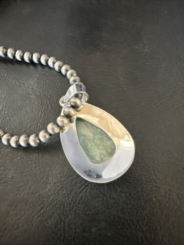Navajo Blue Larimar Pendant Necklace | Sterling Silver Beads | Authentic Native American Handmade | 17568