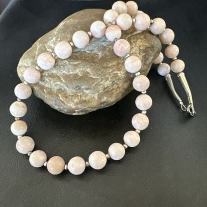 Navajo Pink Conch 10mm Bead Necklace | Sterling Silver | 18" | Authentic Native American Handmade | 17545