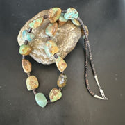 Navajo Green Turquoise Chunky Pearls Necklace | Sterling Silver Shell | 27" | Authentic Native American Handmade | 17397