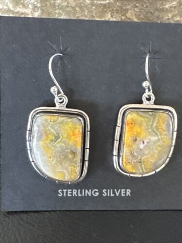Navajo Bumblebee Jasper Earrings | Sterling Silver | Authentic Native American Handmade | 15835