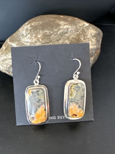 Navajo Bumblebee Jasper Earrings | Sterling Silver | Authentic Native American Handmade | 15841