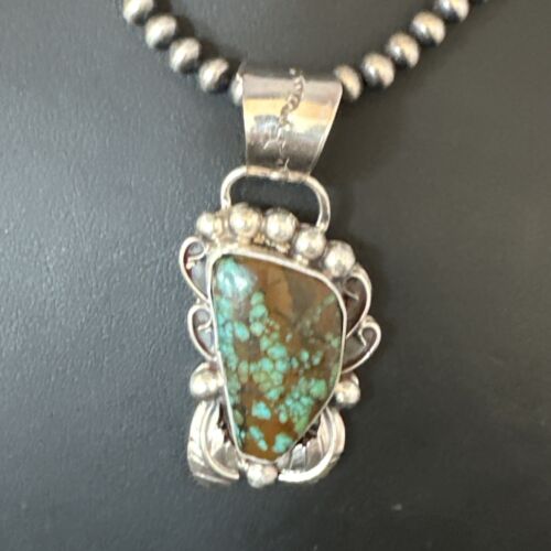 Navajo Blue Spiderweb Turquoise Pendant Necklace | Sterling Silver | Native American Handmade | 15098