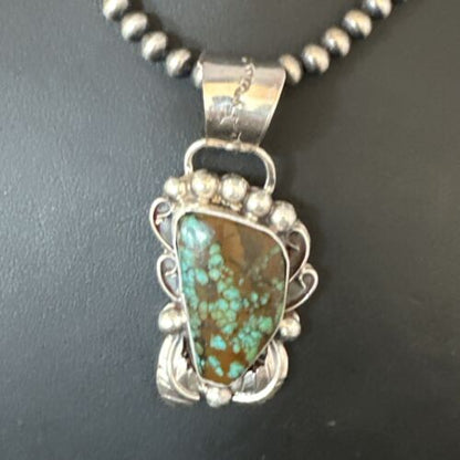 Navajo Blue Spiderweb Turquoise Pendant Necklace | Sterling Silver | Native American Handmade | 15098