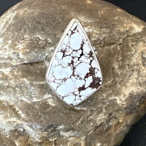 Men's and Women's Wild Horse Turquoise Navajo Ring | Sterling Silver | Sz 7 | Authentic Native American Handmade | 17261
