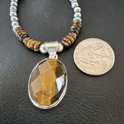 Southwestern Coffee Brown Tiger's Eye Pendant Necklace | Sterling Silver | 16" | 16368