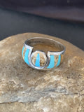 Navajo Coffee Picture Jasper Turquoise Inlay Ring | Sterling Silver | Sz 8.5 | 10982