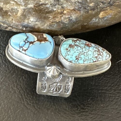 Navajo Blue Golden Hills Turquoise Multi-Stone Ring | Authentic Native American Sterling Silver | Sz 7 | 16284