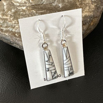 White Buffalo Turquoise Inlay Earrings | Navajo Sterling Silver | Authentic Native American Handmade | 15702