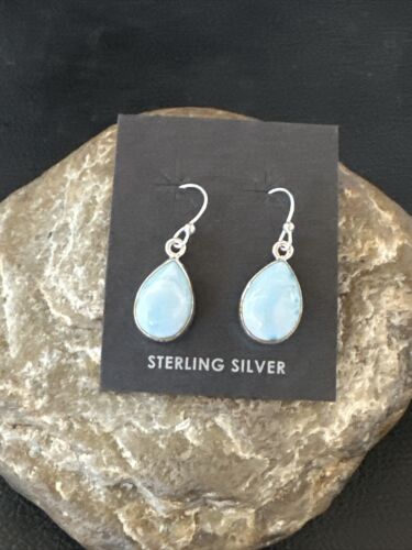 Navajo Blue Larimar Dangle Earrings | Sterling Silver | Authentic Native American Handmade | 17292