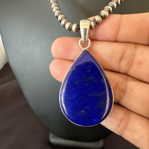 Navajo Blue Lapis Pendant with Pearls | Sterling Silver Necklace | 20" | Authentic Native American Handmade | 16669