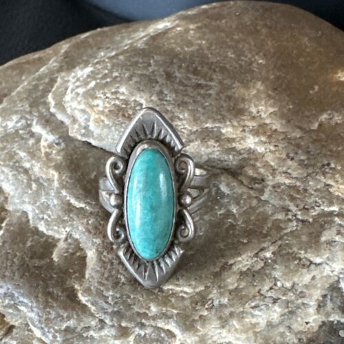Navajo Green Turquoise Ring | Sterling Silver | Sz 4.5 | Authentic Native American Handmade | 15361