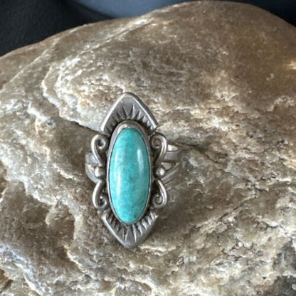 Navajo Green Turquoise Ring | Sterling Silver | Sz 4.5 | Authentic Native American Handmade | 15361