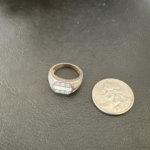Navajo Cubic Zirconia Opal Inlay Ring | Sterling Silver | Sz 6.5 | Authentic Native American Handmade | 17156