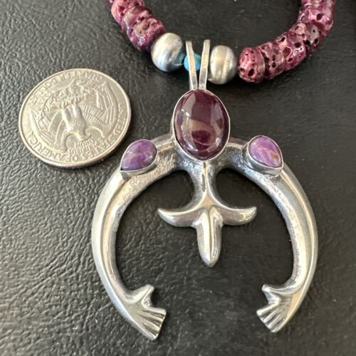 Navajo Purple Spiny Oyster Naja Pendant Necklace | Sterling Silver | 24" | Authentic Native American Handmade | 15537