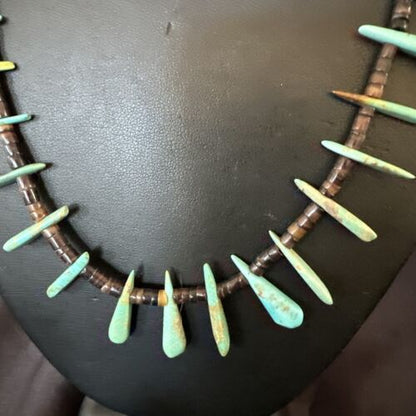Navajo Green Turquoise Bone Bead Necklace | Sterling Silver | 20" | Authentic Native American Handmade | 17636