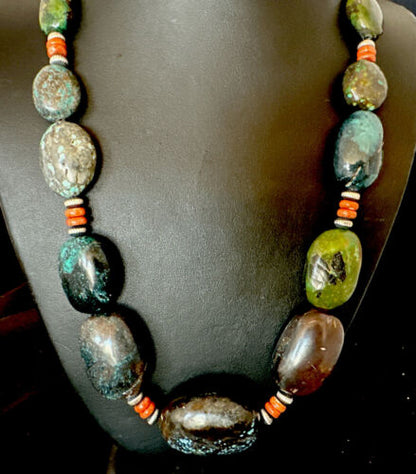 XXL Men's Chunky Spiderweb Turquoise Necklace | Navajo Sterling Silver | 21" | 16237