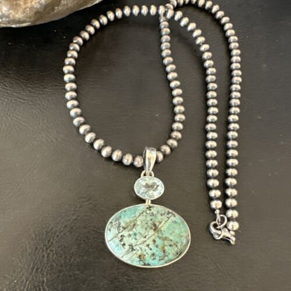 Navajo Dry Creek Turquoise Topaz Pendant Necklace | Sterling Silver | Authentic Native American Handmade | 16442
