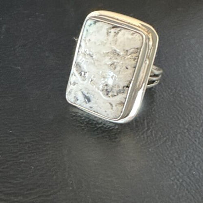 Southwestern Navajo White Buffalo Turquoise Ring | Sterling Silver | Sz 9 | 15000
