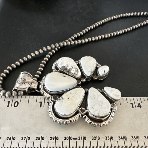 Navajo White Buffalo Turquoise Necklace Naja Pendant | Sterling Silver | Authentic Native American Handmade | 16805