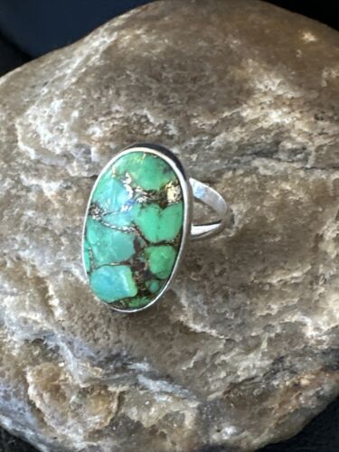 Navajo Green Mojave Turquoise Ring | Sterling Silver | Sz 7 | Authentic Native American Handmade | 15595