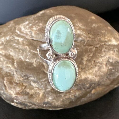 Navajo Blue Dry Creek Turquoise Multi-Stone Ring | Authentic Native American Sterling Silver | Sz 10 | 16740