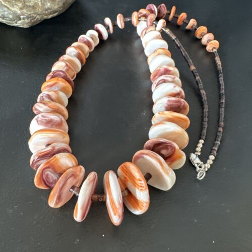 Navajo Red Spiny Oyster Shell Necklace | Sterling Silver | Authentic Native American | 24" | 16381