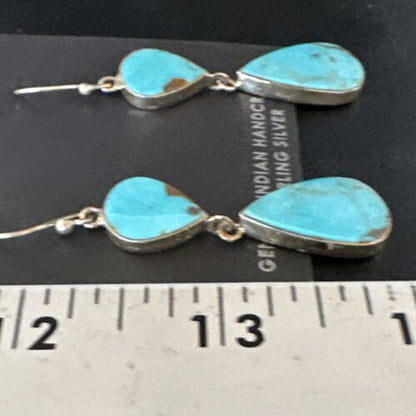 Navajo Blue Kingman Turquoise Dangle Earrings | Sterling Silver | Authentic Native American Handmade | 15119