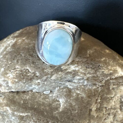 Navajo Blue Larimar Ring | Sterling Silver | Sz 9 | Authentic Native American Handmade | 17651