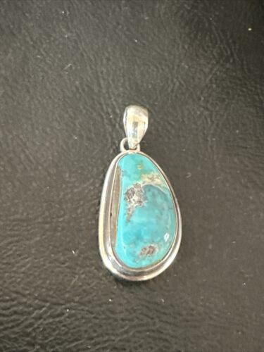 Blue Bisbee Turquoise Navajo Pendant | Sterling Silver | 1" | Authentic Native American Handmade | 17252