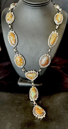 Navajo XL Blue Turquoise #8 Squash Blossom Necklace | Sterling Silver | 18" | Authentic Native American Handmade | 17205