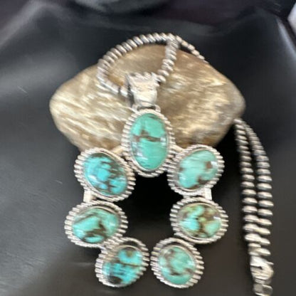 Men's Blue Turquoise Naja Pendant | Navajo Pearls Sterling Silver Necklace | Authentic Native American Handmade | 16180 - Masha USA