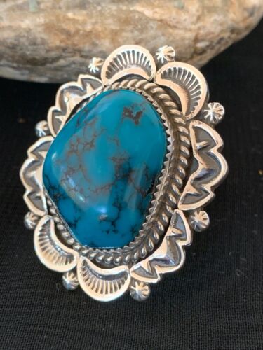 Navajo Kingman Turquoise Ring | Sterling Silver | Sz 9.5 | Authentic Native American Handmade | 2827