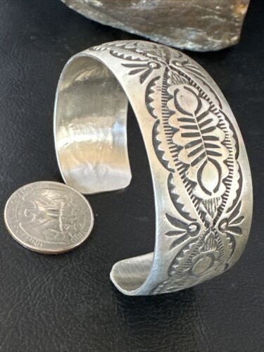 Native American Sterling Silver Navajo Stamped Cuff Bracelet | Authentic Handmade | 15984