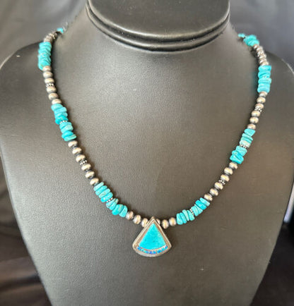 Navajo Kingman Turquoise Pendant Necklace | Sterling Silver | Native American Handmade | 14832