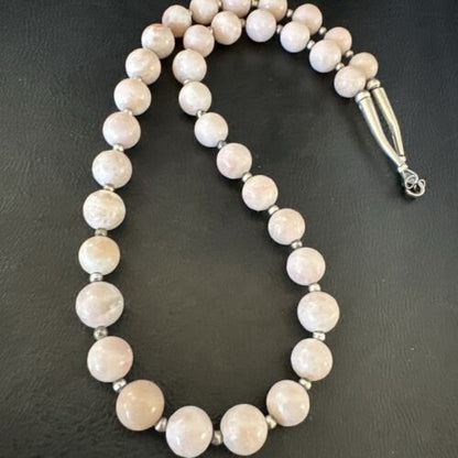Navajo Pink Conch 10mm Bead Necklace | Sterling Silver | 18" | Authentic Native American Handmade | 17545