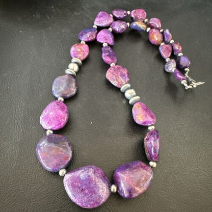 Navajo Pearl Purple Mojave Turquoise Pendant Necklace | Sterling Silver | Authentic Native American Handmade | 21" | 17497
