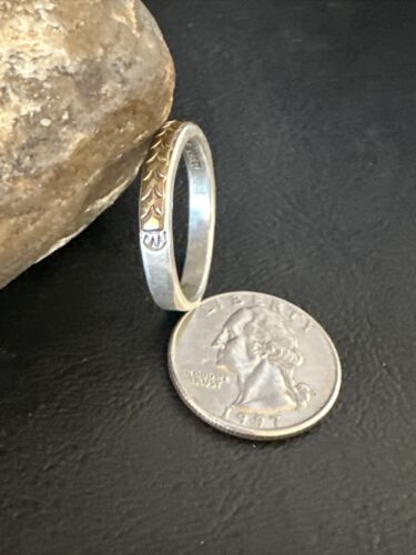 Navajo Stamped Men's Wedding Band | 14K Gold Sterling Silver Ring | Sz 12 | Authentic Native American Handmade | 15464
