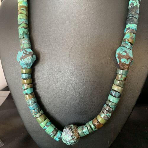 Navajo Turquoise Heishi Spiderweb Necklace | Sterling Silver | 21" | Authentic Native American Handmade | 12505
