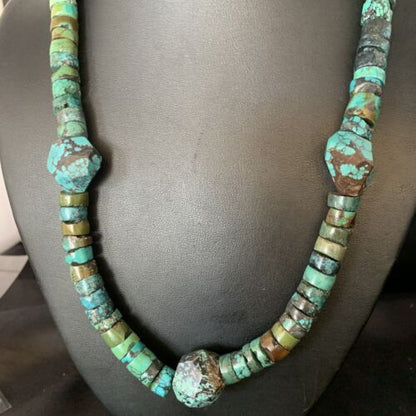 Navajo Turquoise Heishi Spiderweb Necklace | Sterling Silver | 21" | Authentic Native American Handmade | 12505