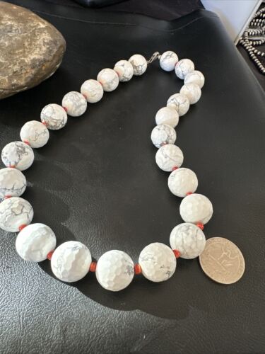 Navajo White Howlite Spiny Oyster Beads Necklace | Sterling Silver | 21" | Authentic Native American Handmade | 16819