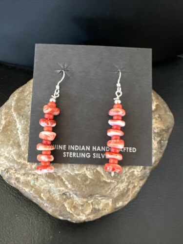 Navajo Red Spiny Oyster Bead Earrings | 6mm | Sterling Silver | Authentic Native American Handmade | 15844
