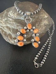 Navajo Spiny Oyster Naja Pendant Necklace | Sterling Silver | 20" | Authentic Native American Handmade | 15755