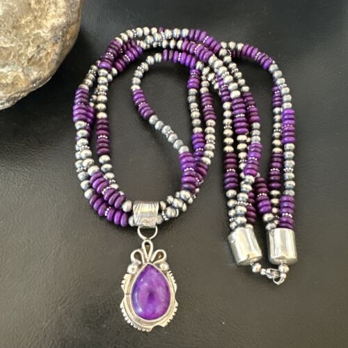 Navajo Sugilite 3-Strand Bead Necklace Set | Sterling Silver | 21" | Authentic Native American Handmade | 02927