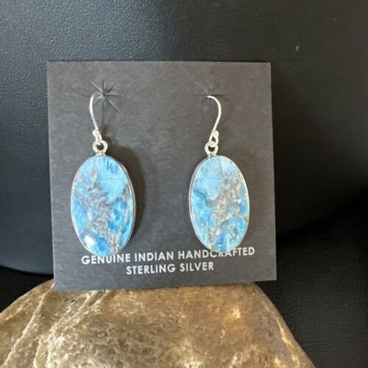 Blue Denim Lapis Dangle Earrings | Sterling Silver | 1" | 15796