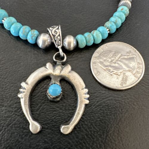 Navajo Blue Turquoise Naja Pendant Necklace | Sterling Silver | Authentic Native American Handmade | 17250 - Masha USA