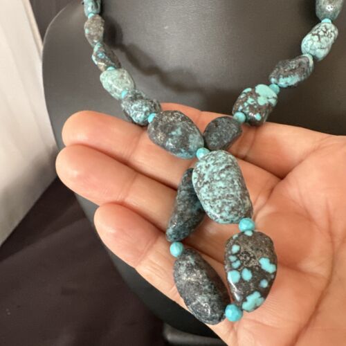 Navajo Blue Nugget Turquoise Bead Necklace | Sterling Silver Pearls | 20" | Authentic Native American Handmade | 16002