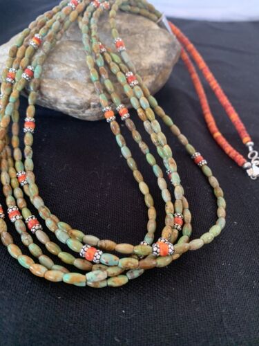 Navajo Sterling Silver Graduated Turquoise Spiny Bead Necklace | 3 Strand | Authentic Native American Handmade | 00577