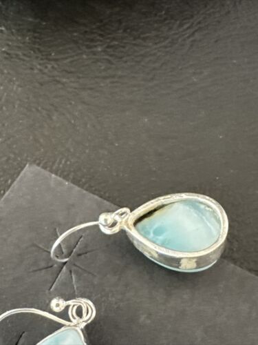 Navajo Blue Larimar Dangle Earrings | Sterling Silver | Authentic Native American Handmade | 17293